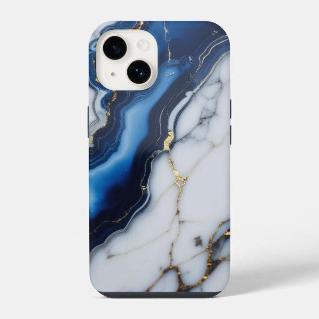 blue white marble texture gold texture pattern lux iPhone case (Back)