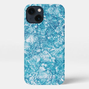 Blue & White Marble Texture Monogram iPhone 13 Case