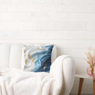 Blue White Marble with Gold Silk Look Cushion