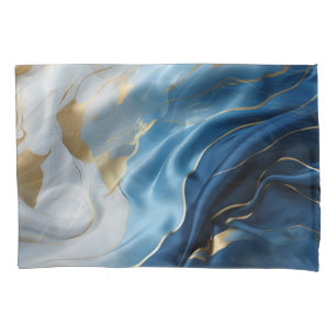 Blue White Marble with Gold Silk Look Pillowcase
