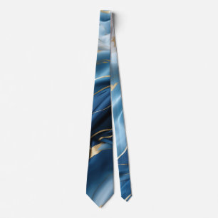 Blue White Marble with Gold Silk Look Tie