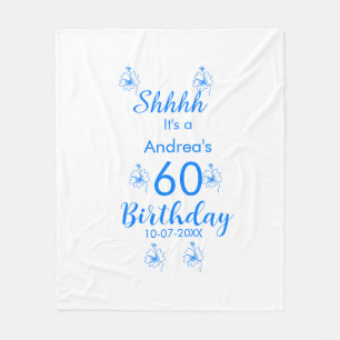 Blue white mauve shhhh 60th birthday floral name fleece blanket