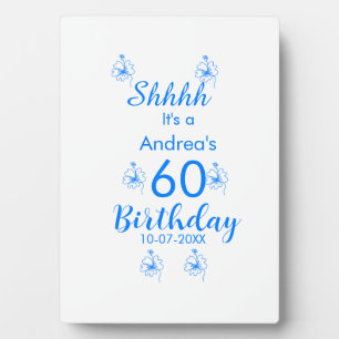Blue white mauve shhhh 60th birthday floral name plaque