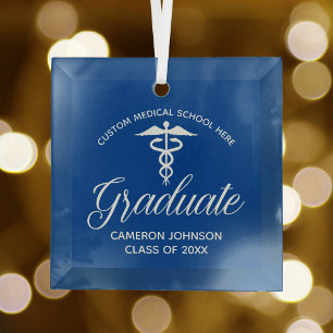 Blue White Medical School Graduation Gift Glass Tree Decoration