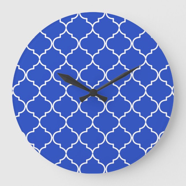 Blue & White Mediterranean Moroccan Pattern  Large Clock (Front)