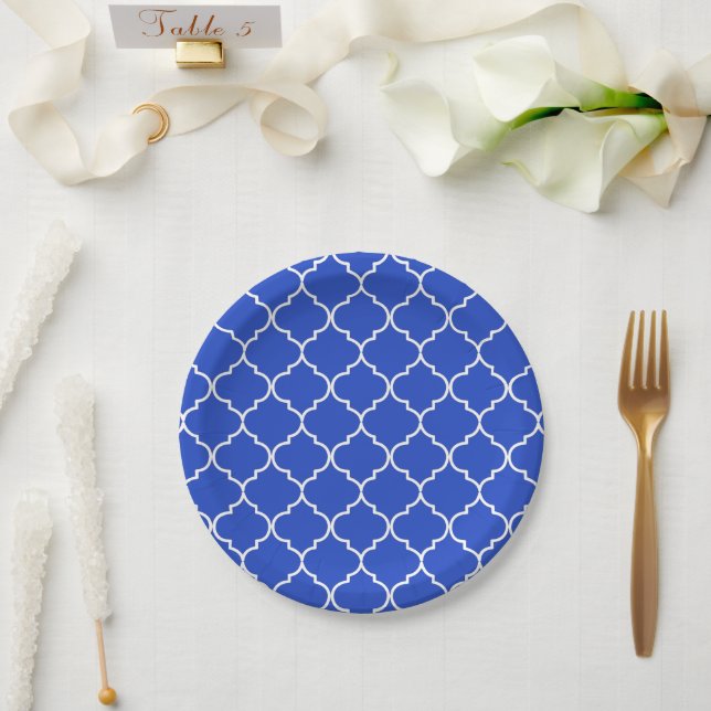 Blue & White Mediterranean Moroccan Pattern Paper Plate (Wedding)