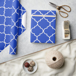Blue & White Mediterranean Moroccan Pattern Wrapping Paper