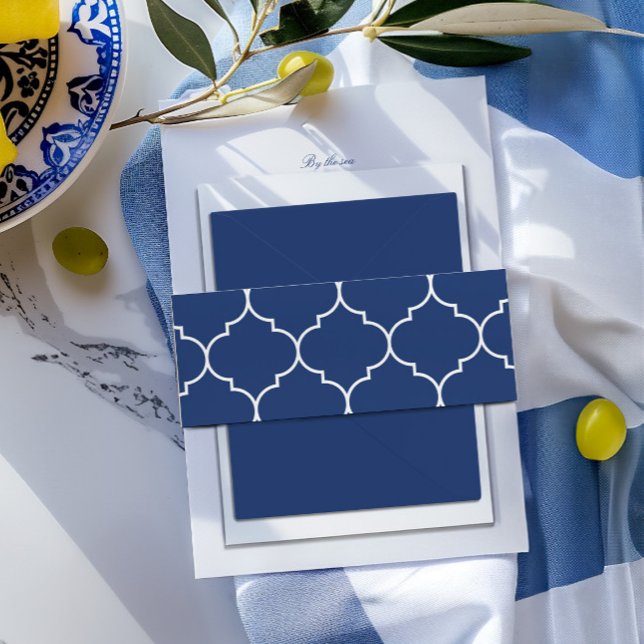 Blue & White Mediterranean Tile Wedding Invitation Belly Band (Blue & White Mediterranean Tile Wedding Invitation Belly Band)