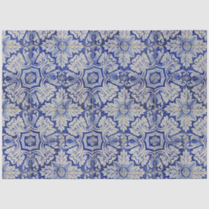 Blue & White Mediterranean Vintage Floral Pattern Tissue Paper