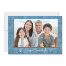 Blue, White Menorahs Hanukkah Photo Card