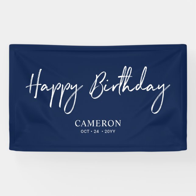 Blue & White Minimal Custom Happy Birthday Banner (Horizontal)