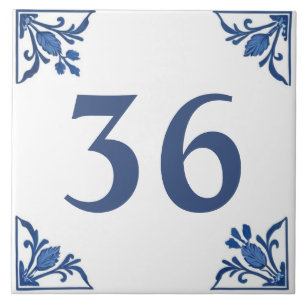Blue White Minimal Delft Custom House Number Sign Ceramic Tile