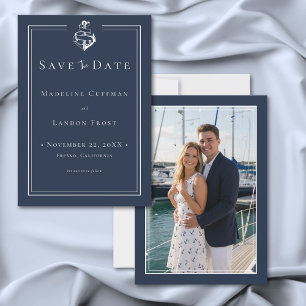 Blue White Minimal Nautical Anchor Coastal Photo Save The Date