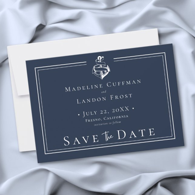 Blue White Minimal Nautical Anchor Coastal Wedding Save The Date (Blue White Minimal Nautical Anchor Coastal Wedding Save the Date)
