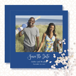 Blue White Minimal Photo QR Code Save the Date Invitation