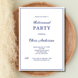 Blue White Minimal Simple Modern Retirement Party Invitation