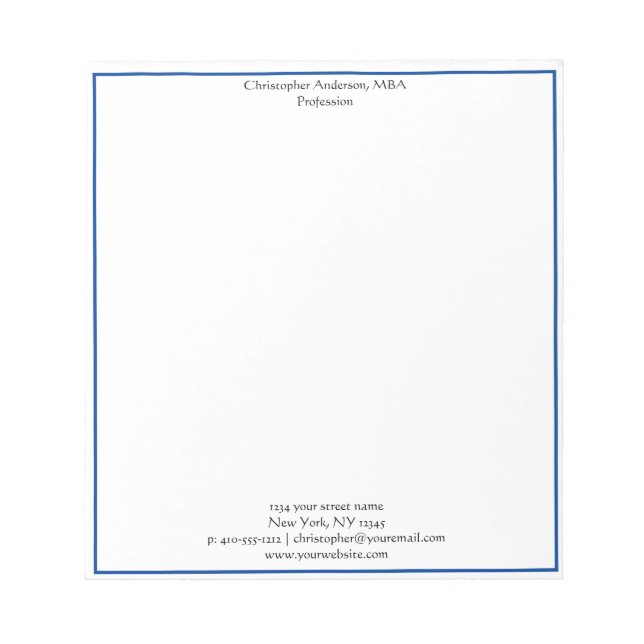 Blue White Minimalist Business Professional   Notepad (Front)