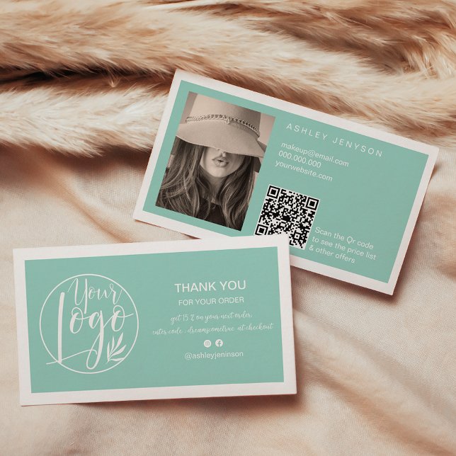 Blue white minimalist logo Qr order thank you Business Card (Blue white minimalist logo Qr order thank you Business Card)