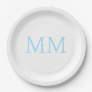 Blue & White Minimalist Professional Monogram Paper Plate