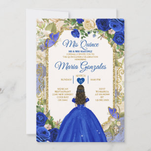 Blue & White Mis Quince 15 Anos Gold Crown Invitation