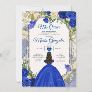 Blue & White Mis Quince 15 Anos Silver Crown Invitation