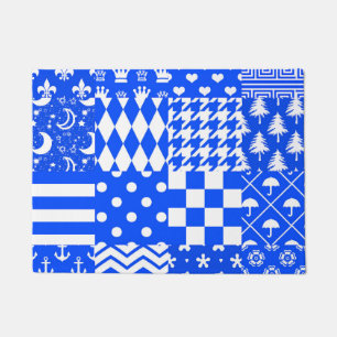 Blue White Mixed Patterns Patchwork Design  Doormat