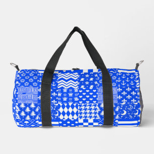 Blue White Mixed Patterns Patchwork Design Duffle Bag