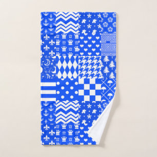 Blue White Mixed Patterns Patchwork Design  Hand Towel