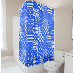 Blue White Mixed Patterns Patchwork Design  Shower Curtain