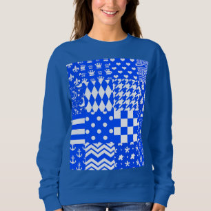 Blue White Mixed Patterns Patchwork Design Sweatshirt