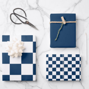 Blue White Modern Check  Wrapping Paper Sheet