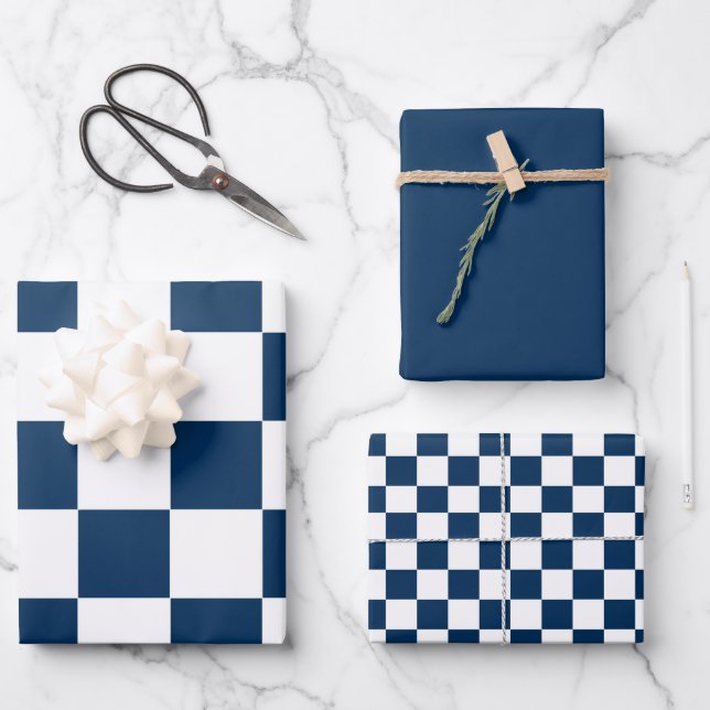 Blue White Modern Check  Wrapping Paper Sheet (Front)