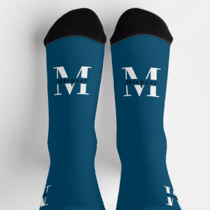 Blue & White Modern Classic Monogram Socks