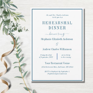 Blue White Modern Formal Classic Rehearsal Dinner Invitation