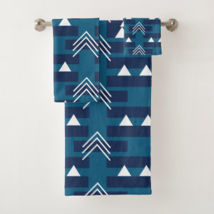 Blue White Modern Geometric  Bath Towel Set