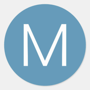 Blue & White Modern Minimalistic Letter Classic Round Sticker