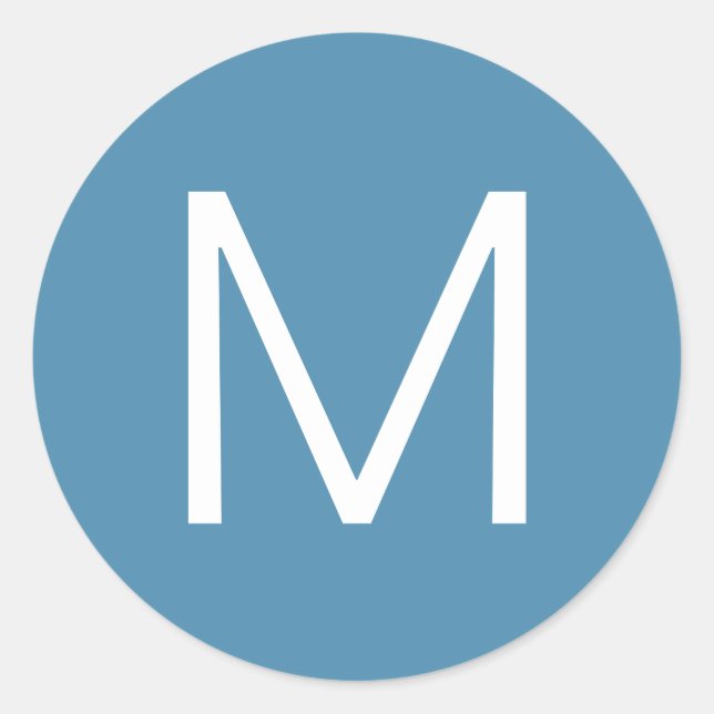 Blue & White Modern Minimalistic Letter Classic Round Sticker (Front)