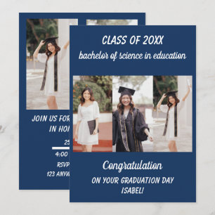 Blue White Modern Photo Graduation Announcement