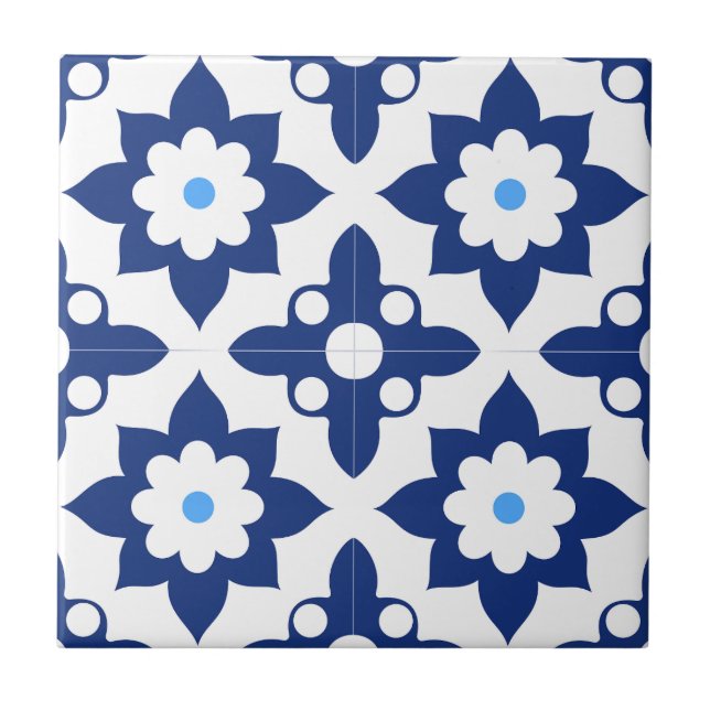  Blue &White Modern ِStylish Abstract Geometric Ceramic Tile (Front)