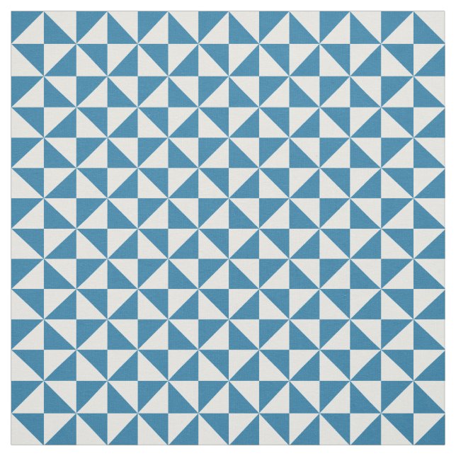 Blue White Modern Triangles Pattern Fabric (Swatch)