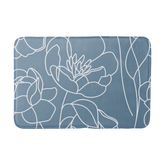 Blue White Modern Wildflower Bath Mat (Front)