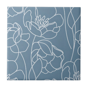 Blue White Modern Wildflower Ceramic Tile