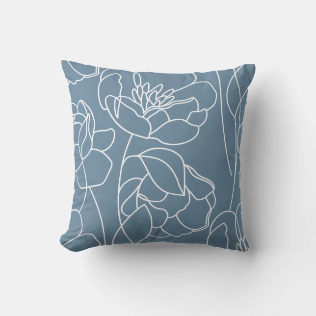 Blue White Modern Wildflower Cushion (Front)