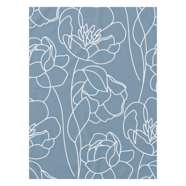 Blue White Modern Wildflower Tablecloth (Front)
