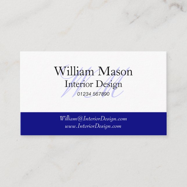 Blue & White Monogram Business Card (Front)