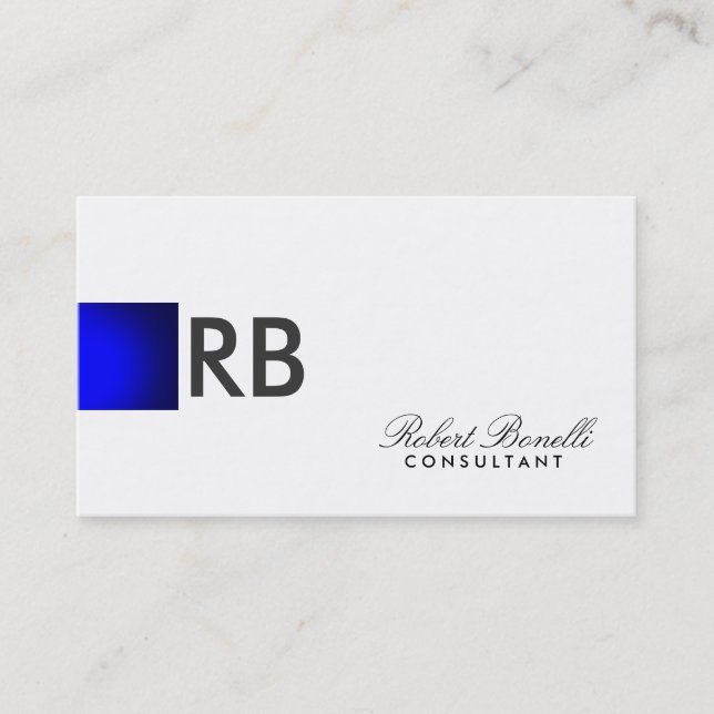 Blue White Monogram Consultant Business Card (Front)