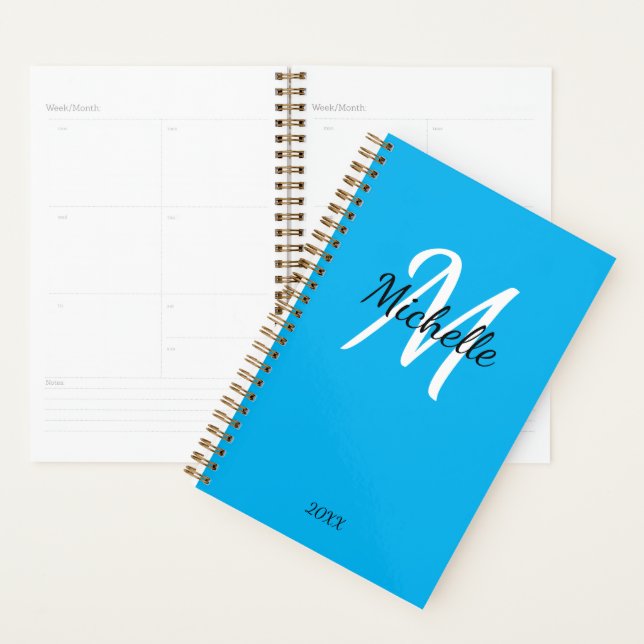 Blue & White Monogram Cute Simple Elegant Planner (Display)