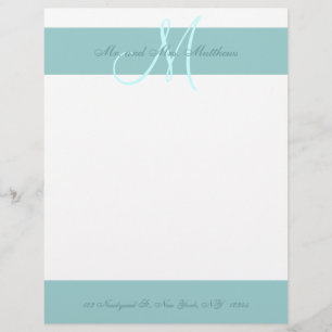 Blue White Monogram Letterhead for Newlyweds