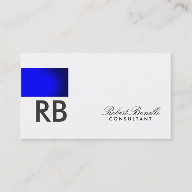 Blue White Monogram Script Consultant Business Business Card (Front)