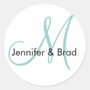 Blue White Monogram Wedding Bride Groom Sticker